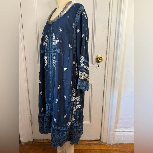 Johnny Was Abella scoop neck blue indigo Embroidered floral lace dress - Picture 7 of 11